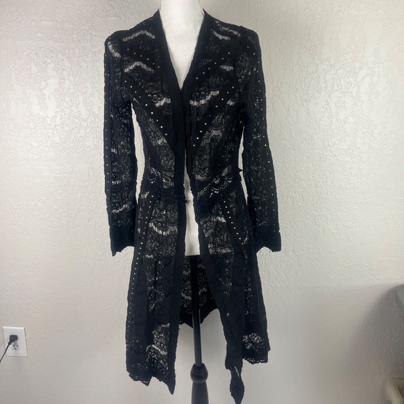 VOCAL Lace Open Front Cardigan Sz Small Studded Whimsigoth Black - Picture 2 of 12